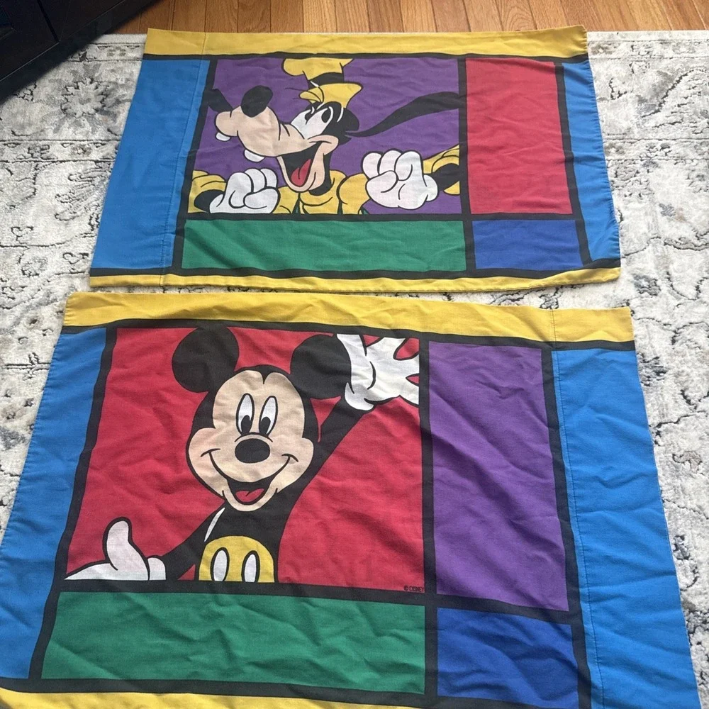 Mickey & Friends Pillow Case Lot Of 2 Vintage Standard Size Disney 29